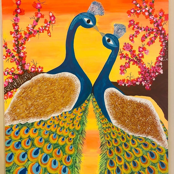 Peacock contemporary abstract style hand painted